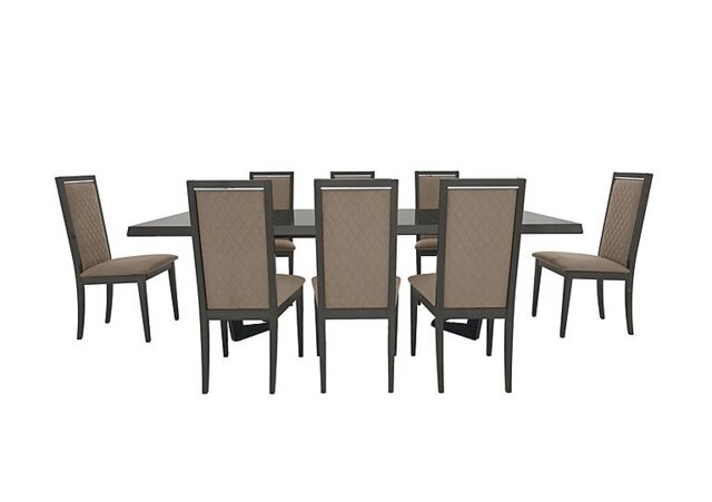 Palazzo 200cm Extending Dining Table in Silver Birch with 8 Rombi Chairs - Aquos Taupe