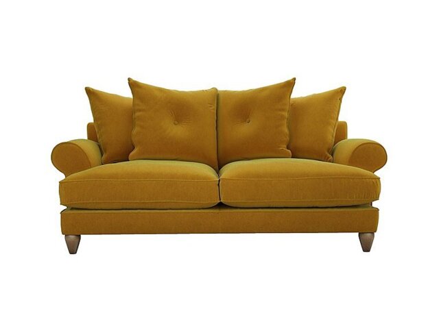 The Lounge Co. - Bronwyn 3 Seater Fabric Scatter Back Foam Fill Sofa With Vintage Oak Feet - Golden Spice