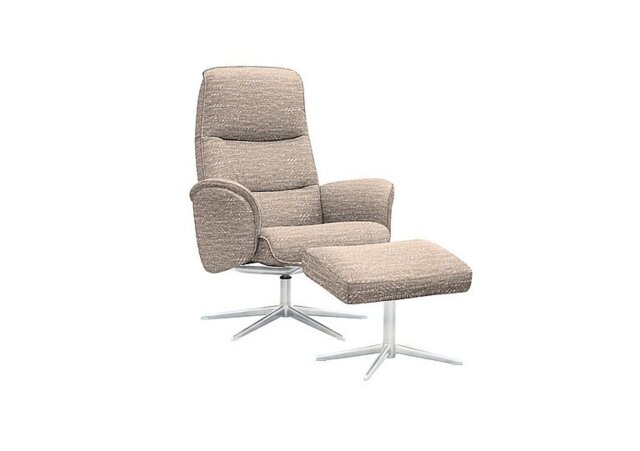 G Plan - Falum Fabric Swivel Recliner Chair and Footstool with Chrome Base