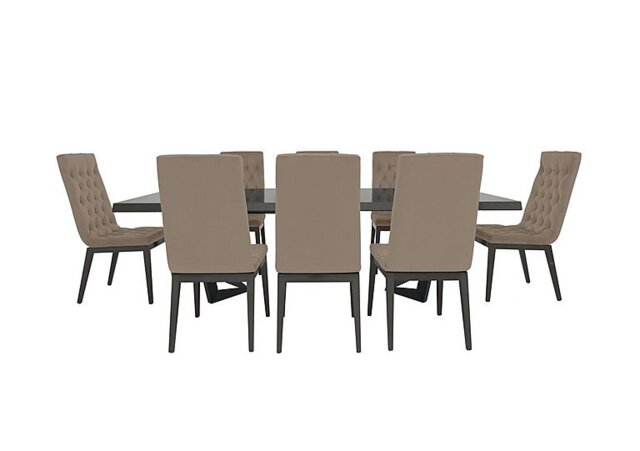 Palazzo 200cm Extending Dining Table in Silver Birch with 8 Capitonne Buttoned Chairs - Aquos Taupe