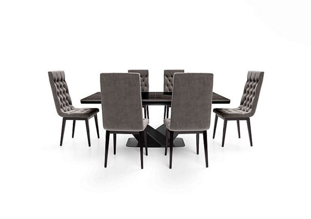 Vita Extending Dining Table and 6 Button Back Chairs - 300-cm - Miraglio Granite