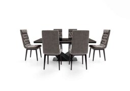 Vita Extending Dining Table and 6 Button Back Chairs - 300-cm - Miraglio Granite
