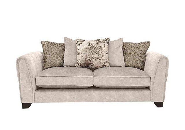 Mariah 3 Seater Fabric Scatter Back Sofa with Chrome Insert - Dapple Cream with Chrome Insert