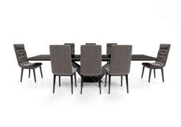 Vita Extending Dining Table and 8 Button Back Chairs - 300-cm - Miraglio Granite