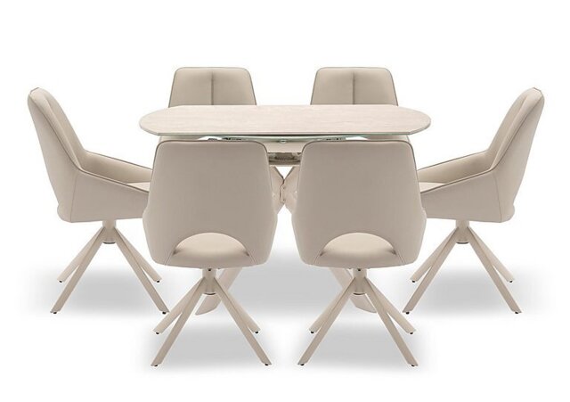Tino Swivel Extending Dining Table and 6 Faux Leather Swivel Chairs