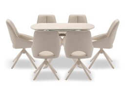Tino Swivel Extending Dining Table and 6 Faux Leather Swivel Chairs
