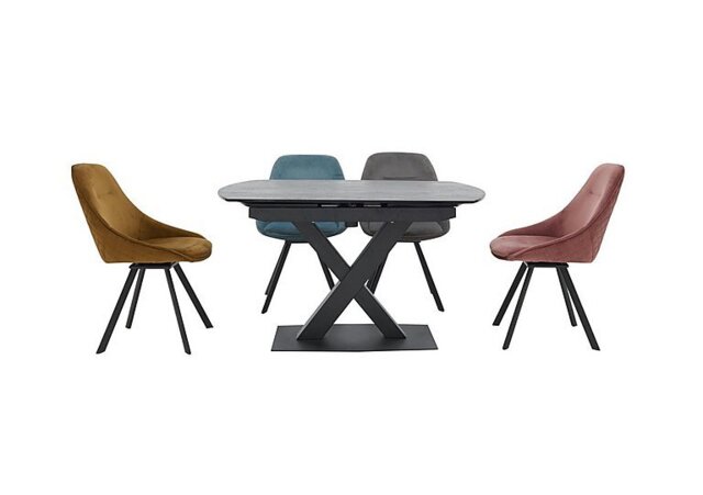 Arctic Extending Dining Table with Graphite Top and 4 Swivel Chairs - Grey/Blue