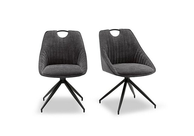 Petra Pair of Fabric Swivel Dining Chairs - Dark Grey