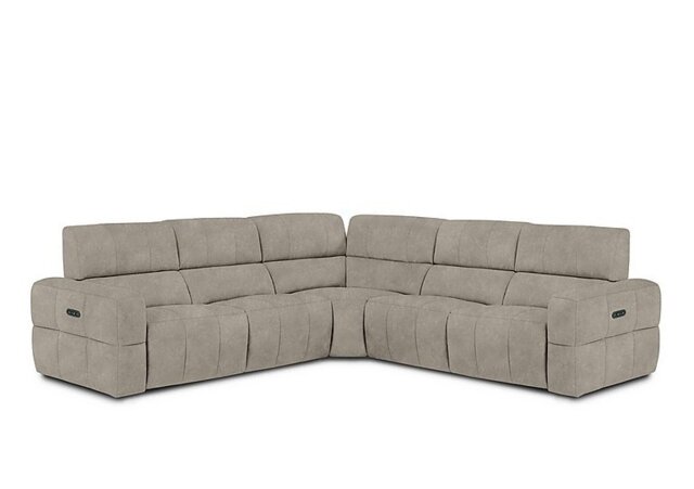 Cube Fabric Large Power Recliner Corner Sofa with Power Headrests - Marble Cream
