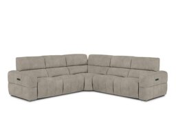 Cube Fabric Large Power Recliner Corner Sofa with Power Headrests - Marble Cream