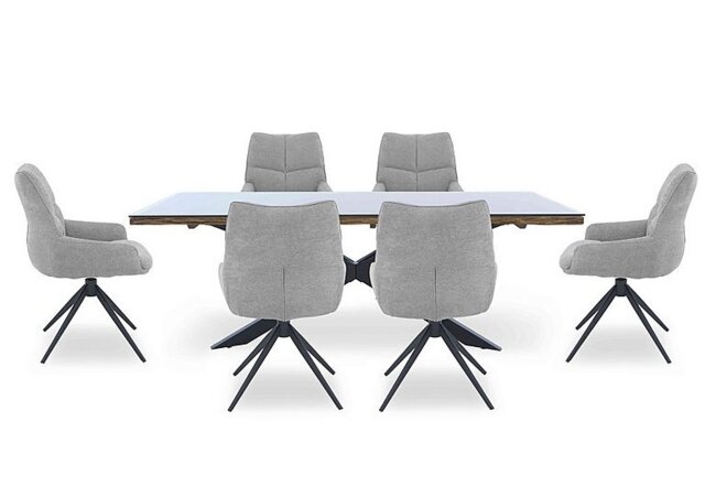 Kiara Large Rectangular Dining Table with Black Legs and 6 Swivel Fabric Chairs - Taupe