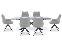 Kiara Large Rectangular Dining Table with Black Legs and 6 Swivel Fabric Chairs - Taupe