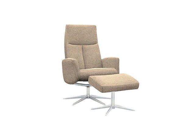 G Plan - Vaasa Fabric Swivel Recliner Chair and Footstool with Chrome Base - Dapple Sparrow