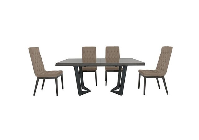 Palazzo 160cm Extending Dining Table in Silver Birch with 4 Capitonne Buttoned Chairs - Aquos Taupe