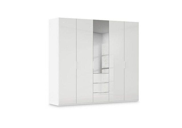 Rauch - Haven 251cm 5 Door Combi Wardrobe with 4 Glass Doors and 1 Mirror Door - Alpine White