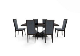 Vita Extending Dining Table and 6 Wooden Chairs with Patterned Upholstered Backs - 260-cm
