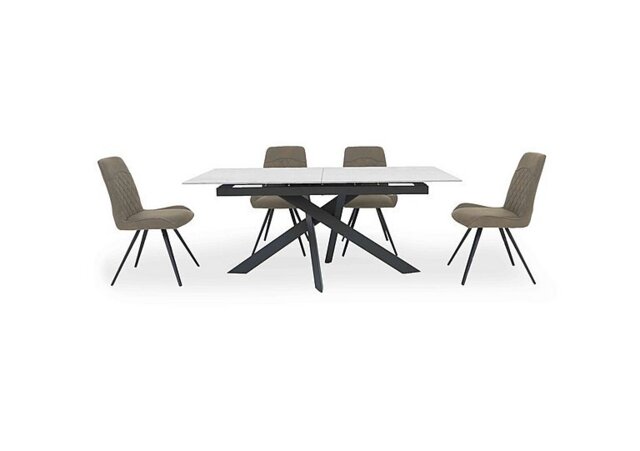 Warrior Crystal White Extending Dining Table with 4 Standard Chairs - White