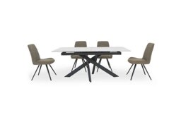 Warrior Crystal White Extending Dining Table with 4 Standard Chairs - White