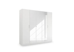 Rauch - Impulse 226cm 5 Door Décor Hinged Wardrobe with 3 Mirror Doors - Alpine White - Bedroom Furniture - In Time for Christmas