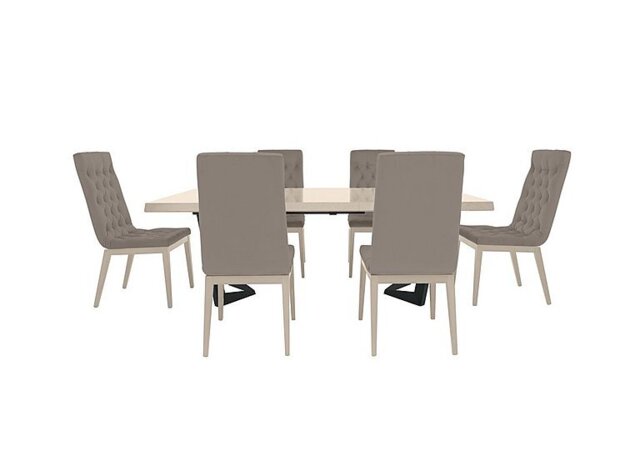 Palazzo 200cm Extending Dining Table in Sand Birch with 6 Capitonne Buttoned Chairs - Scarlet Taupe