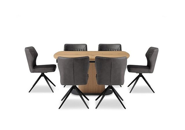 Jayden Pop Up Extending Dining Table and 6 Faux Leather Swivel Chairs - 140-cm - Dark Grey