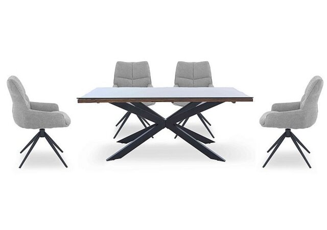 Kiara Small Rectangular Dining Table with Black Legs and 4 Swivel Fabric Chairs - Taupe