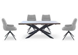 Kiara Small Rectangular Dining Table with Black Legs and 4 Swivel Fabric Chairs - Taupe