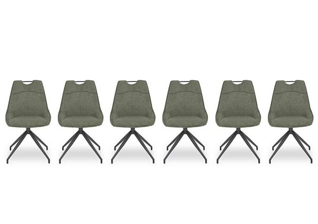 Pedro Set of 6 Fabric Swivel Dining Chairs - Green