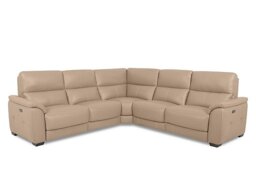 World of Leather - Saffron Large Leather Power Recliner Corner Sofa - BV Pebble