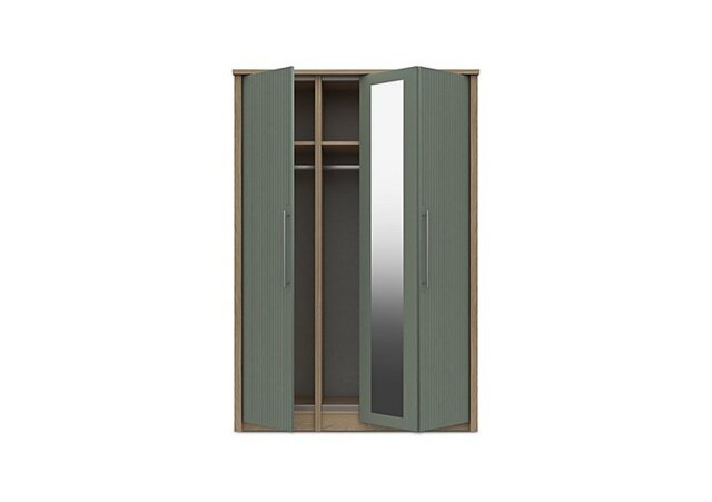 London Bedrooms - Chelsea 3 Door Bifold Wardrobe with Mirror Door and Silver Handles