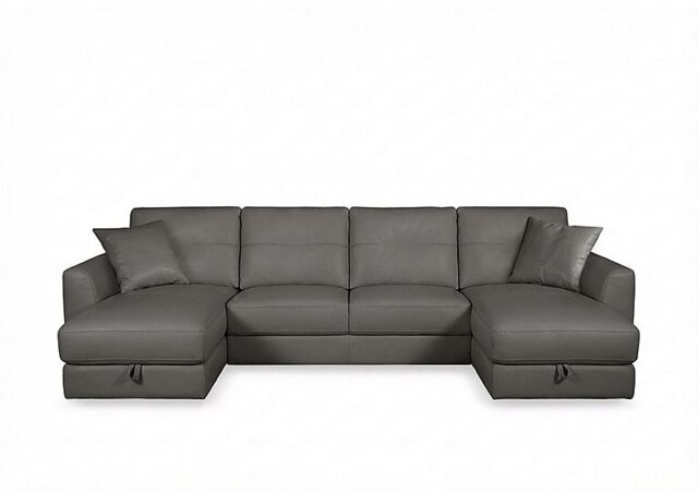 World of Leather - Nest Large NC Leather U-Shaped Corner Sofa with Double Storage Chaises - Charcoal Grey