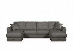 World of Leather - Nest Large NC Leather U-Shaped Corner Sofa with Double Storage Chaises - Charcoal Grey