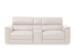 Genius Leather 3 Seater Power Recliner Media Sofa with Power Headrests, Power Lumbar and Heated Seats - Cotton Cat - Sofas and Armchairs - In Time for Christmas