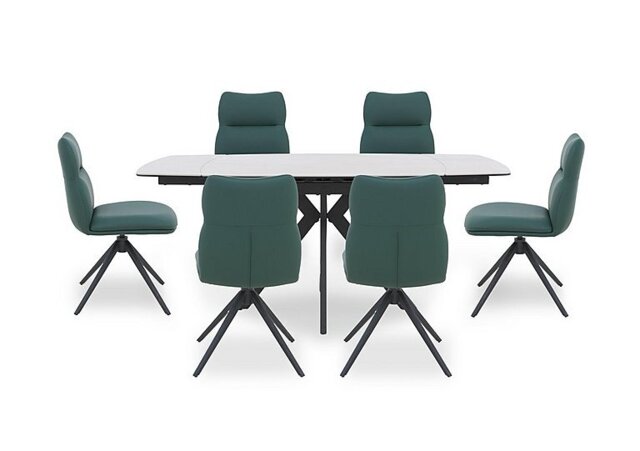 Quattro Extending Draw Leaf Table and 6 Swivel Dining Chairs - Sand