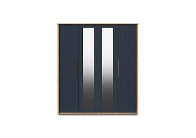 London Bedrooms - Chelsea 4 Door Wardrobe with 2 Mirror Doors and Gold Handles - Royal Blue