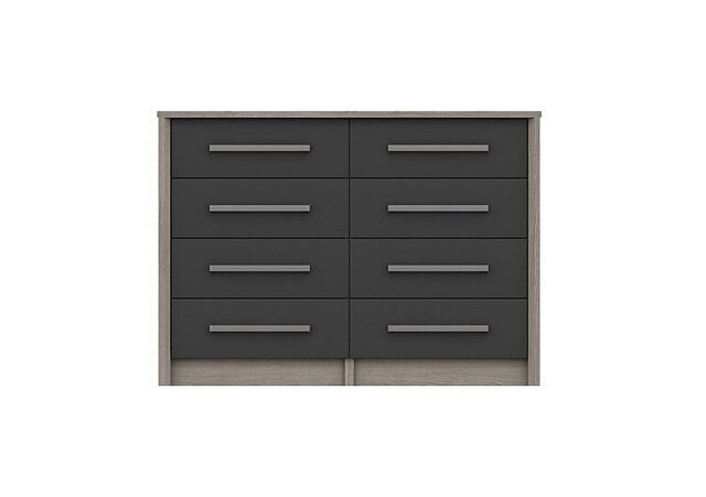 London Bedrooms - Euston 8 Drawer Wide Chest - Grey Oak/Graphite Gloss