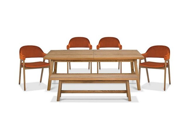 Stratford Large Extending Dining Table with Small Bench and 4 Fabric Dining Arm Chairs - Dining Room Furniture - In Time for Christmas