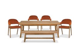 Stratford Large Extending Dining Table with Small Bench and 4 Fabric Dining Arm Chairs