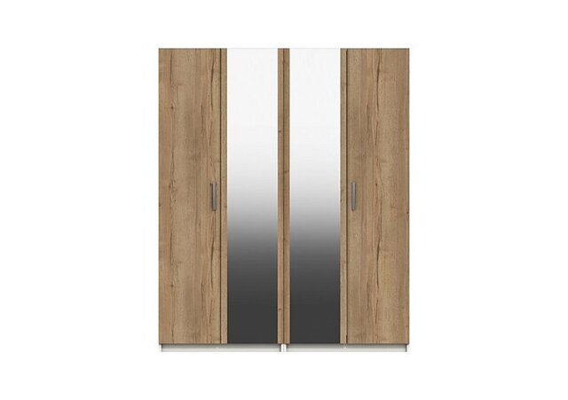 London Bedrooms - Waterloo 4 Door Wardrobe with 2 Mirrors - White and Natural Rustic Oak