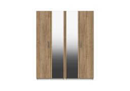 London Bedrooms - Waterloo 4 Door Wardrobe with 2 Mirrors - White and Natural Rustic Oak