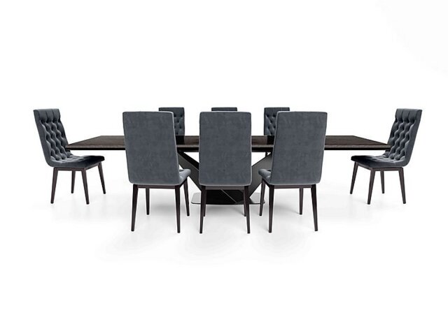 Vita Extending Dining Table and 8 Button Back Chairs - 300-cm - Miraglio Charcoal