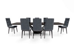 Vita Extending Dining Table and 8 Button Back Chairs - 300-cm - Miraglio Charcoal