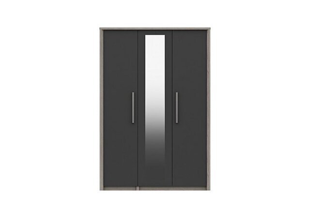 London Bedrooms - Euston 3 Door Wardrobe with Mirror - Grey Oak/Graphite Gloss