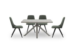 Matera Compact Dining Table with Star Base and 4 Fabric Chairs with Black Legs