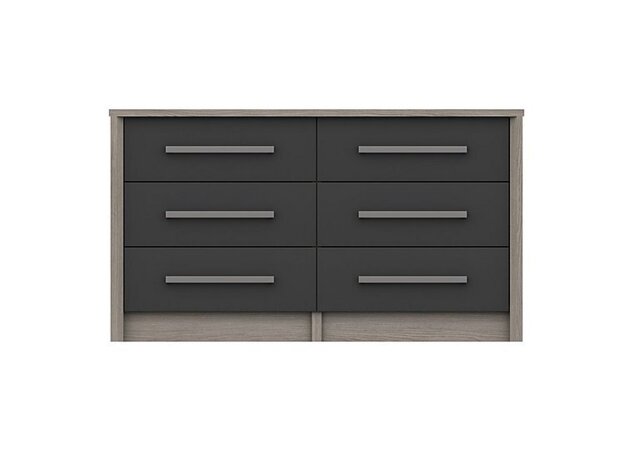 London Bedrooms - Euston 6 Drawer Wide Chest - Grey Oak/Graphite Gloss