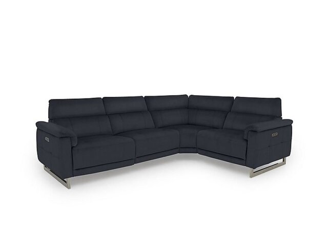 Moet Leather Power Recliner Right Hand Facing Corner Sofa with Telescopic Headrests - Navy
