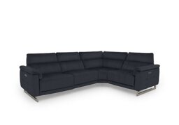 Moet Leather Power Recliner Right Hand Facing Corner Sofa with Telescopic Headrests - Navy