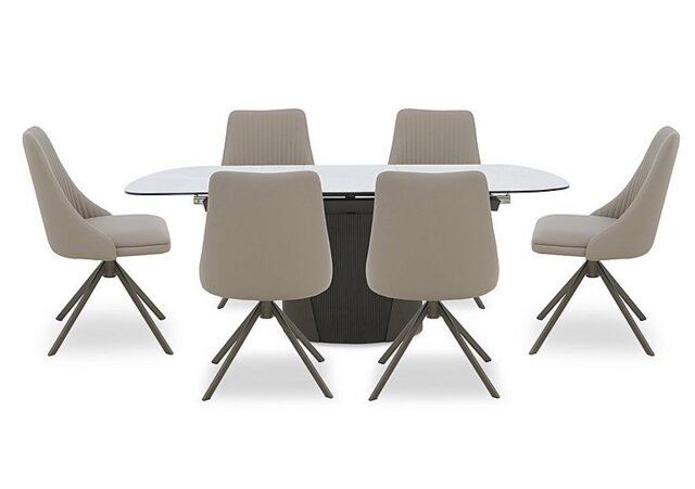 Icon White Extending Dining Table and 6 Icon Chairs with Bronze Legs - 160-cm