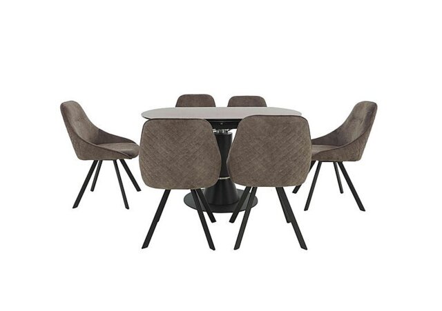 Enterprise Round Extending Dining Table and 6 Quilted Swivel Chairs Set