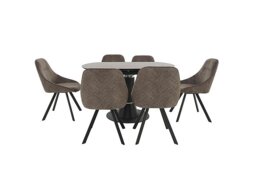 Enterprise Round Extending Dining Table and 6 Quilted Swivel Chairs Set